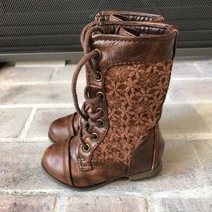 Toddler Baby Girl Size 4 Brown Tall Boots Lace